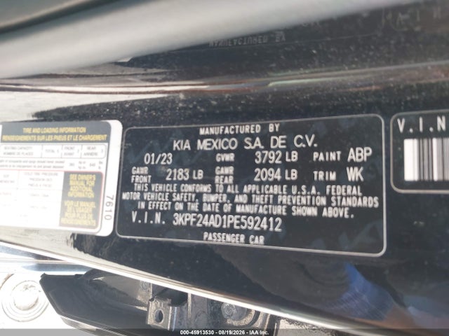 Aukcja sprzedaży 2023 Kia Forte Lxs, vin: 3KPF24AD1PE592412, numer aukcji: 45913530