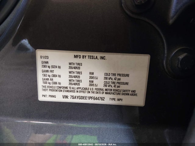 7SAYGDEE1PF644762 Tesla Model Y