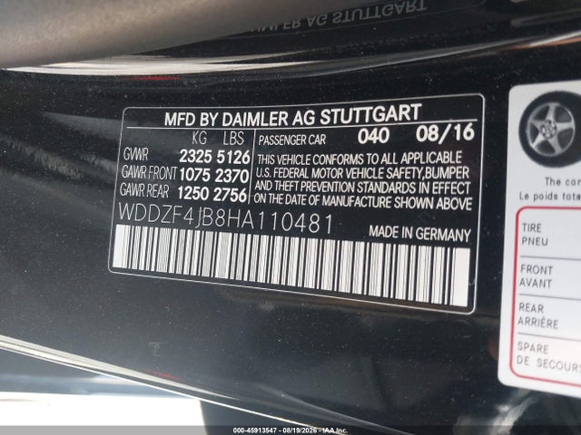 Продаж на аукціоні авто 2017 Mercedes-benz E 300, vin: WDDZF4JB8HA110481, номер лоту: 45913547