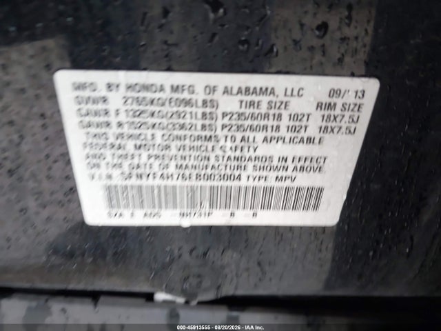 Honda Pilot Ex-l 2014 5FNYF4H76EB003004 Image 9