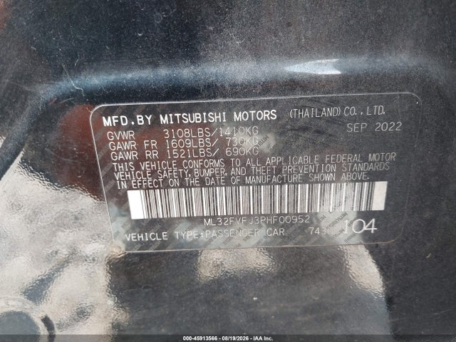 Продажа на аукционе авто 2023 Mitsubishi Mirage G4 Se, vin: ML32FVFJ3PHF00952, номер лота: 45913566