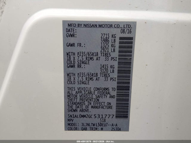 5N1AL0MM2GC531777 Infiniti QX60