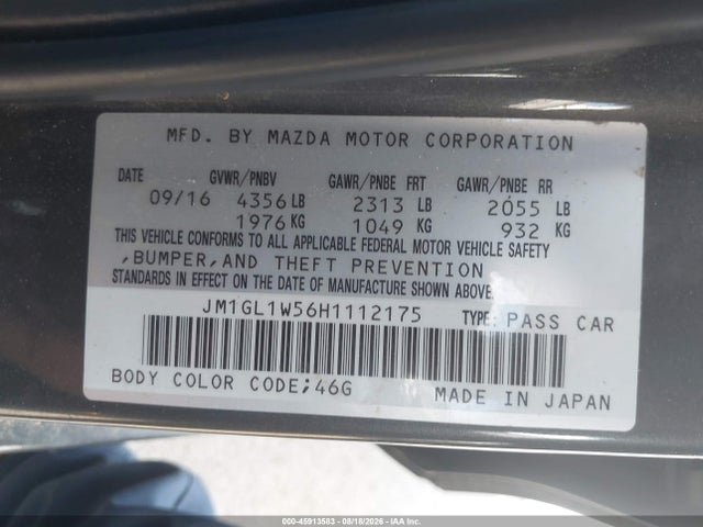Aukcja sprzedaży 2017 Mazda Mazda6 Grand Touring, vin: JM1GL1W56H1112175, numer aukcji: 45913583