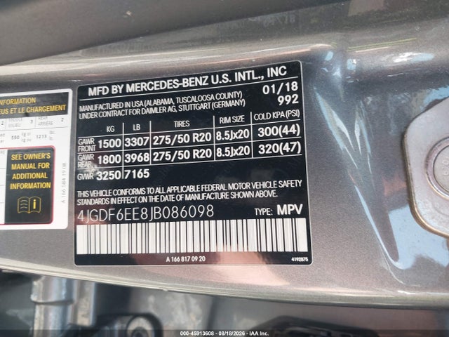 4JGDF6EE8JB086098 Mercedes-Benz Gls 450 4matic