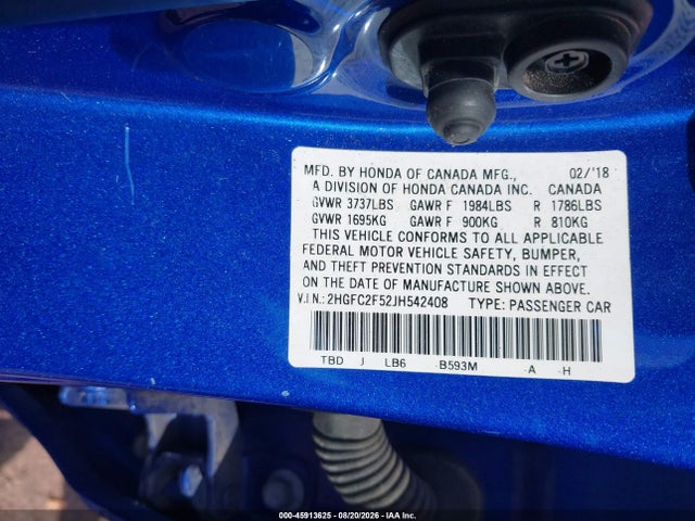 Продаж на аукціоні авто 2018 Honda Civic Lx, vin: 2HGFC2F52JH542408, номер лоту: 45913625