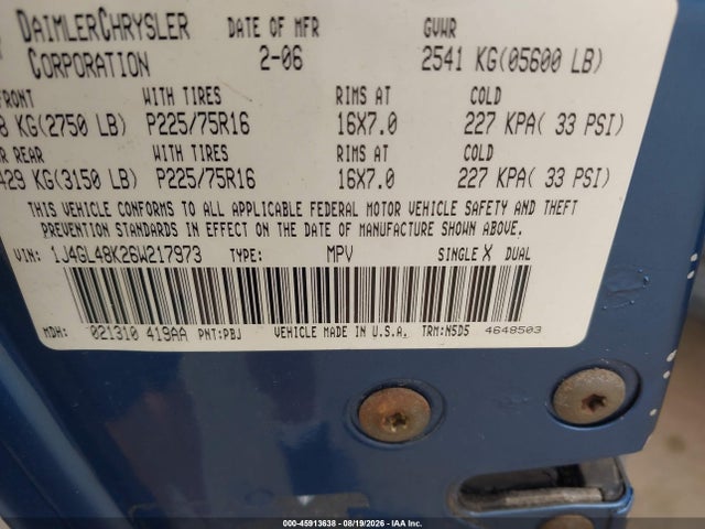Продажа на аукционе авто 2006 Jeep Liberty Sport, vin: 1J4GL48K26W217973, номер лота: 45913638