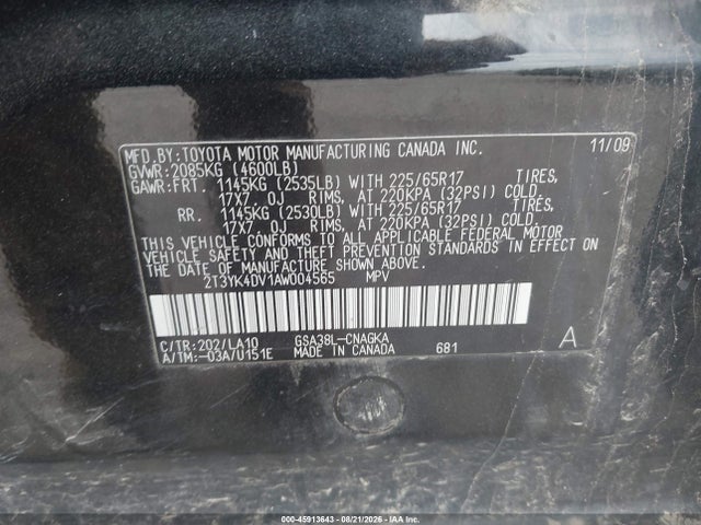 Aukcja sprzedaży 2010 Toyota Rav4 Limited V6, vin: 2T3YK4DV1AW004565, numer aukcji: 45913643
