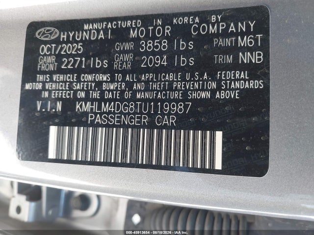 Продажа на аукционе авто 2026 Hyundai Elantra Sel Sport, vin: KMHLM4DG8TU119987, номер лота: 45913654