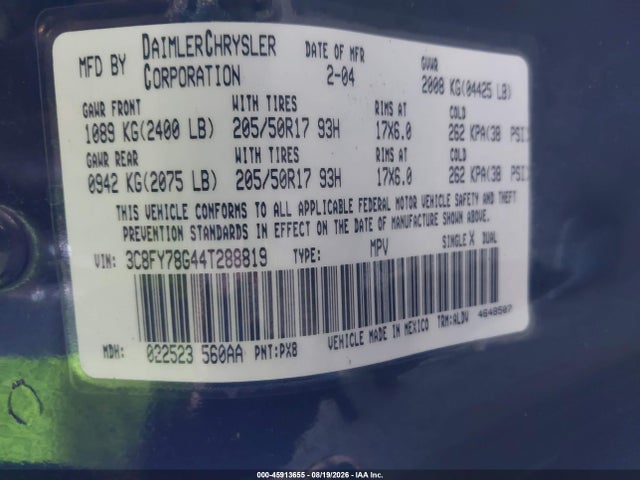 45913655 :رقم المزاد ، 3C8FY78G44T288819 vin ، 2004 Chrysler Pt Cruiser Gt مزاد بيع