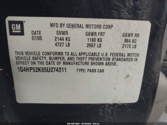 Auction sale of the 2005 Buick Lesabre Custom, vin: 1G4HP52K65U274311, lot number: 45913663