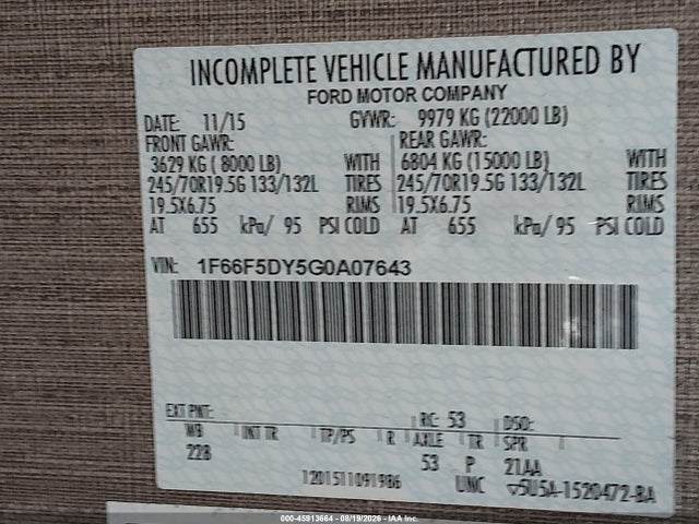 1F66F5DY5G0A07643 Ford F53