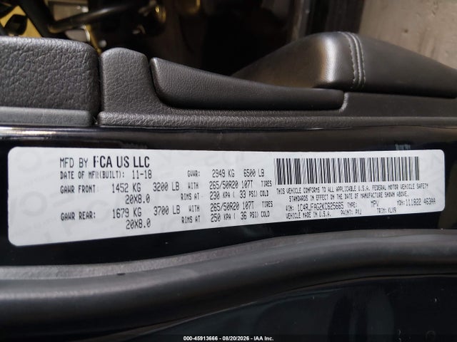 2019 Jeep Grand Cherokee Altitude 4x4 მანქანა იყიდება აუქციონზე, vin: 1C4RJFAG2KC625665, აუქციონის ნომერი: 45913666