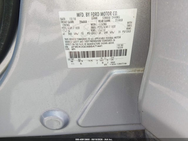 Продажа на аукционе авто 2011 Ford Edge Se, vin: 2FMDK3GC6BBA71441, номер лота: 45913685