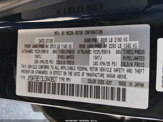 Aukcja sprzedaży 2020 Mazda Cx-5 Signature, vin: JM3KFBEY3L0843607, numer aukcji: 45913687
