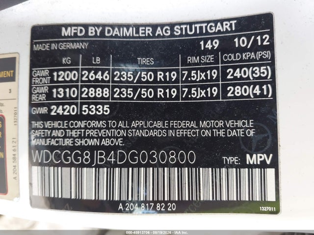 Продаж на аукціоні авто 2013 Mercedes-benz Glk 350 4matic, vin: WDCGG8JB4DG030800, номер лоту: 45913706