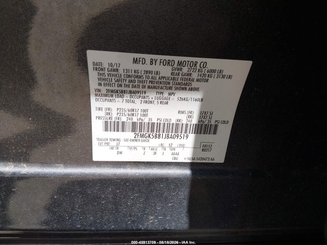 Aukcja sprzedaży 2018 Ford Flex Se, vin: 2FMGK5B81JBA09519, numer aukcji: 45913709