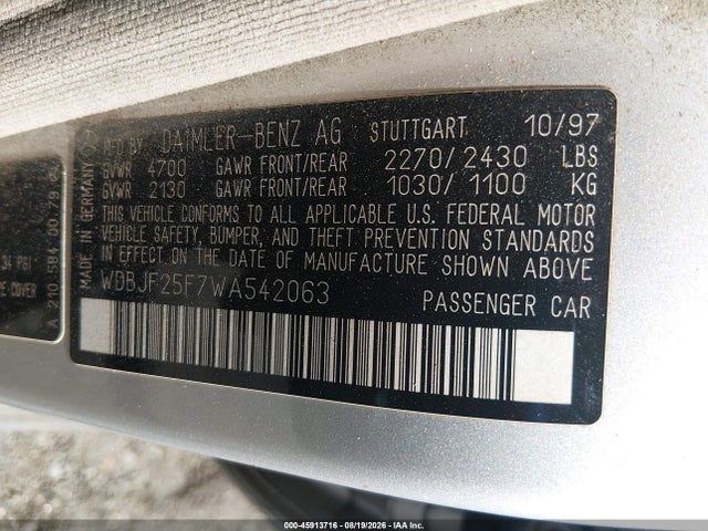 Продажа на аукционе авто 1998 Mercedes-benz E 300 Diesel, vin: WDBJF25F7WA542063, номер лота: 45913716