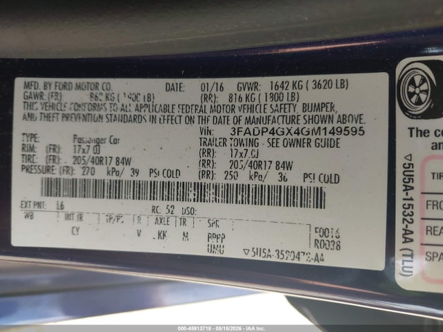 Продажа на аукционе авто 2016 Ford Fiesta St, vin: 3FADP4GX4GM149595, номер лота: 45913718