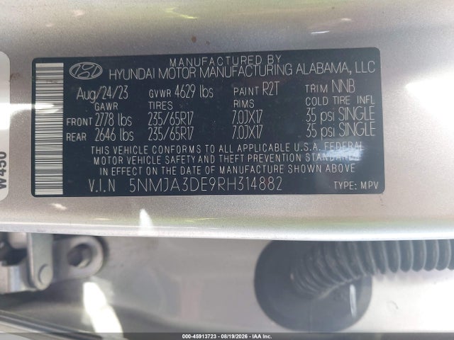 Продажа на аукционе авто 2024 Hyundai Tucson Se, vin: 5NMJA3DE9RH314882, номер лота: 45913723