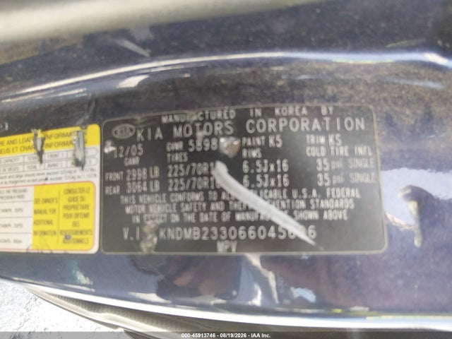 2006 Kia Sedona Ex/lx მანქანა იყიდება აუქციონზე, vin: KNDMB233066045636, აუქციონის ნომერი: 45913746