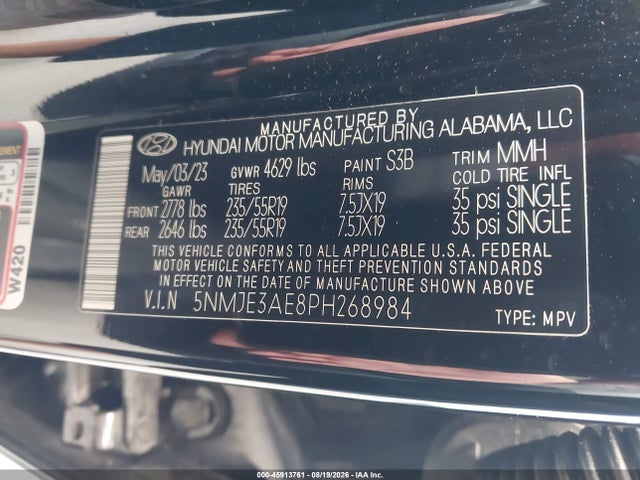 45913761 :رقم المزاد ، 5NMJE3AE8PH268984 vin ، 2023 Hyundai Tucson Limited مزاد بيع