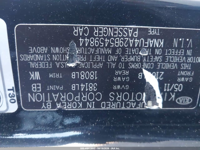 2011 Kia Forte Ex მანქანა იყიდება აუქციონზე, vin: KNAFU4A29B5459844, აუქციონის ნომერი: 45913802