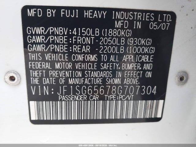 2008 Subaru Forester 2.5x მანქანა იყიდება აუქციონზე, vin: JF1SG65678G707304, აუქციონის ნომერი: 45913806