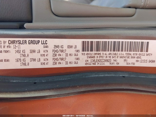 Aukcja sprzedaży 2012 Jeep Grand Cherokee Laredo, vin: 1C4RJEAG5CC209623, numer aukcji: 45913811