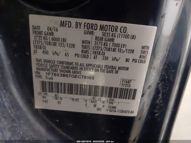 Продажа на аукционе авто 2016 Ford F-350 Xlt, vin: 1FT8X3B67GEC78165, номер лота: 45913819