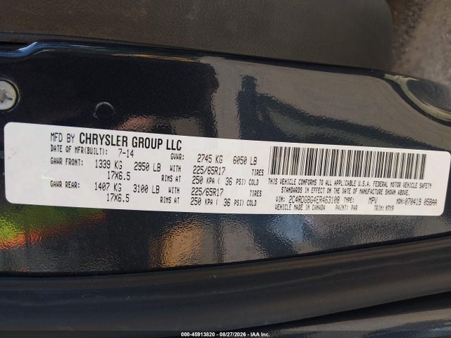 45913820 :رقم المزاد ، 2C4RDGBG4ER463108 vin ، 2014 Dodge Grand Caravan Se مزاد بيع
