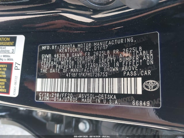 4T1BF1FK7HU726752 Toyota CAMRY SE
