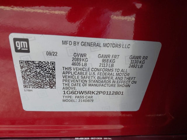 Aukcja sprzedaży 2023 Cadillac Ct5 Luxury, vin: 1G6DW5RK2P0112801, numer aukcji: 45913839