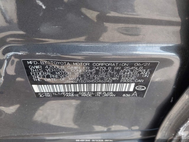 Продаж на аукціоні авто 2021 Lexus Is 350 F Sport, vin: JTHGZ1B2XM5046242, номер лоту: 45913848
