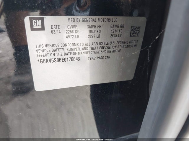 45913855 :رقم المزاد ، 1G6AV5S86E0176843 vin ، 2014 Cadillac Cts Vsport Premium مزاد بيع
