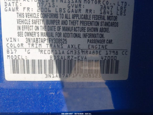 Nissan SENTRA SR 2015 3N1AB7AP1FY308525 Image 9