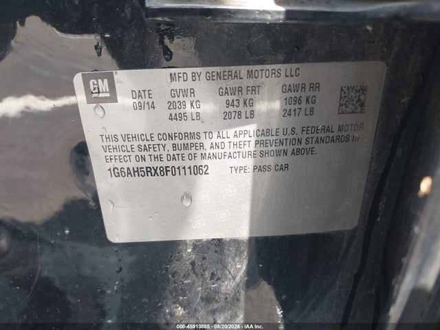 45913885 :رقم المزاد ، 1G6AH5RX8F0111062 vin ، 2015 Cadillac Ats Luxury مزاد بيع