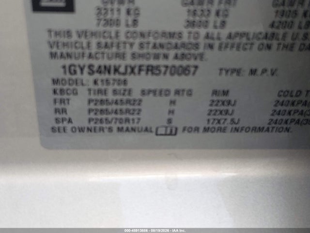 Продаж на аукціоні авто 2015 Cadillac Escalade Premium, vin: 1GYS4NKJXFR570067, номер лоту: 45913886