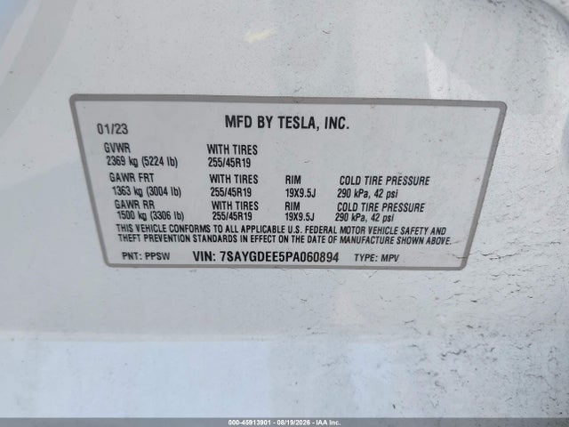 Продажа на аукционе авто 2023 Tesla Model Y Awd/long Range Dual Motor All-wheel Drive, vin: 7SAYGDEE5PA060894, номер лота: 45913901