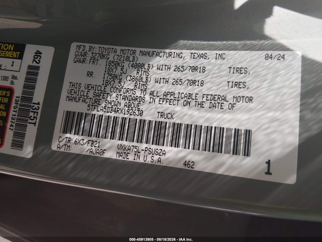 Toyota Tundra Sr5 2024 5TFLA5DB4RX192630 Image 9