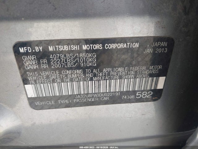 Продаж на аукціоні авто 2013 Mitsubishi Lancer Gt, vin: JA32U8FW3DU022191, номер лоту: 45913923
