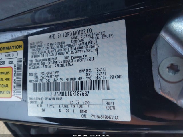3FA6P0LU1GR187687 Ford Fusion Hybrid Se