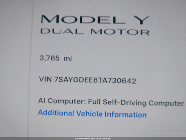 Продаж на аукціоні авто 2026 Tesla Model Y All-wheel Drive/long Range Launch Series/premium All-wheel Drive, vin: 7SAYGDEE6TA730642, номер лоту: 45913940