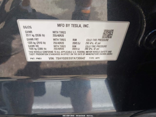 Продаж на аукціоні авто 2026 Tesla Model Y All-wheel Drive/long Range Launch Series/premium All-wheel Drive, vin: 7SAYGDEE6TA730642, номер лоту: 45913940