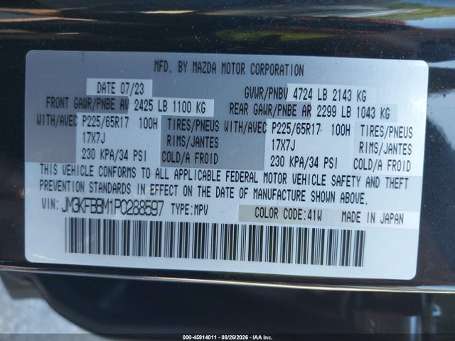 Aukcja sprzedaży 2023 Mazda Cx-5 2.5 S Select, vin: JM3KFBBM1P0288597, numer aukcji: 45914011
