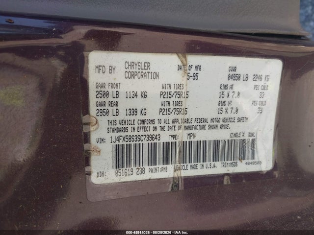 45914026 :رقم المزاد ، 1J4FX58S3SC739643 vin ، 1995 Jeep Grand Cherokee Laredo مزاد بيع