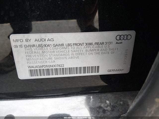 Продажа на аукционе авто 2016 Audi A8 L 4.0t Sport, vin: WAU43AFD5GN007822, номер лота: 45914041