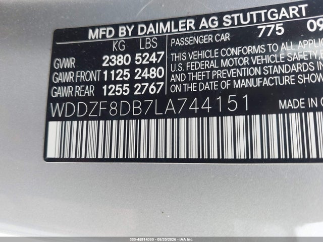 2020 Mercedes-benz E 350 მანქანა იყიდება აუქციონზე, vin: WDDZF8DB7LA744151, აუქციონის ნომერი: 45914090