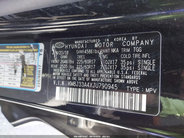 2018 Hyundai Tucson Sel მანქანა იყიდება აუქციონზე, vin: KM8J33A4XJU790945, აუქციონის ნომერი: 45914107
