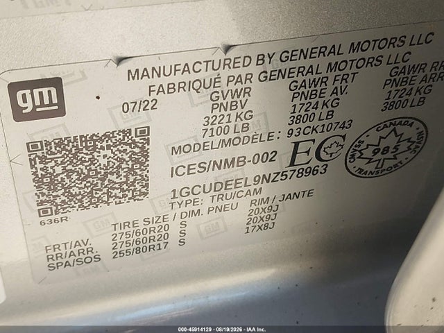 1GCUDEEL9NZ578963 Chevrolet Silverado 1500 Rst