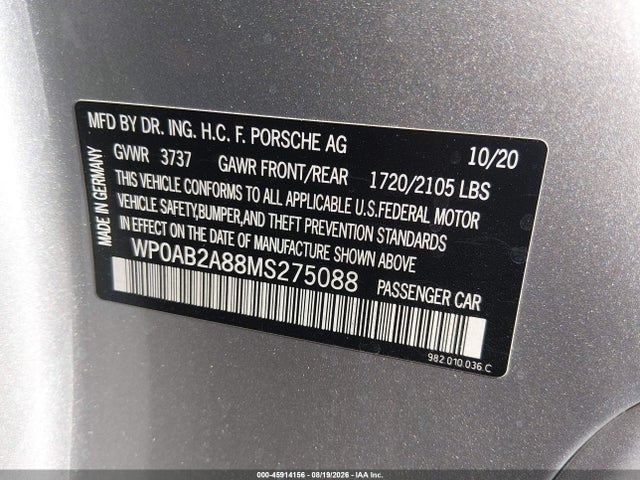 Porsche 718 Cayman S 2021 WP0AB2A88MS275088 Image 9